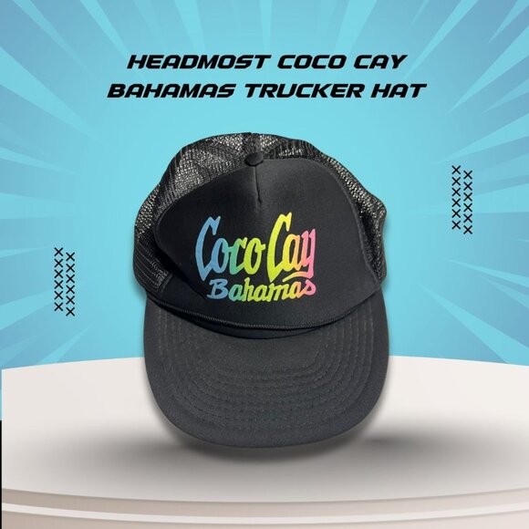 Coco Cay Bahamas Trucker Hat By Headmost Black Mesh Adjustable Snapback - Picture 1 of 4